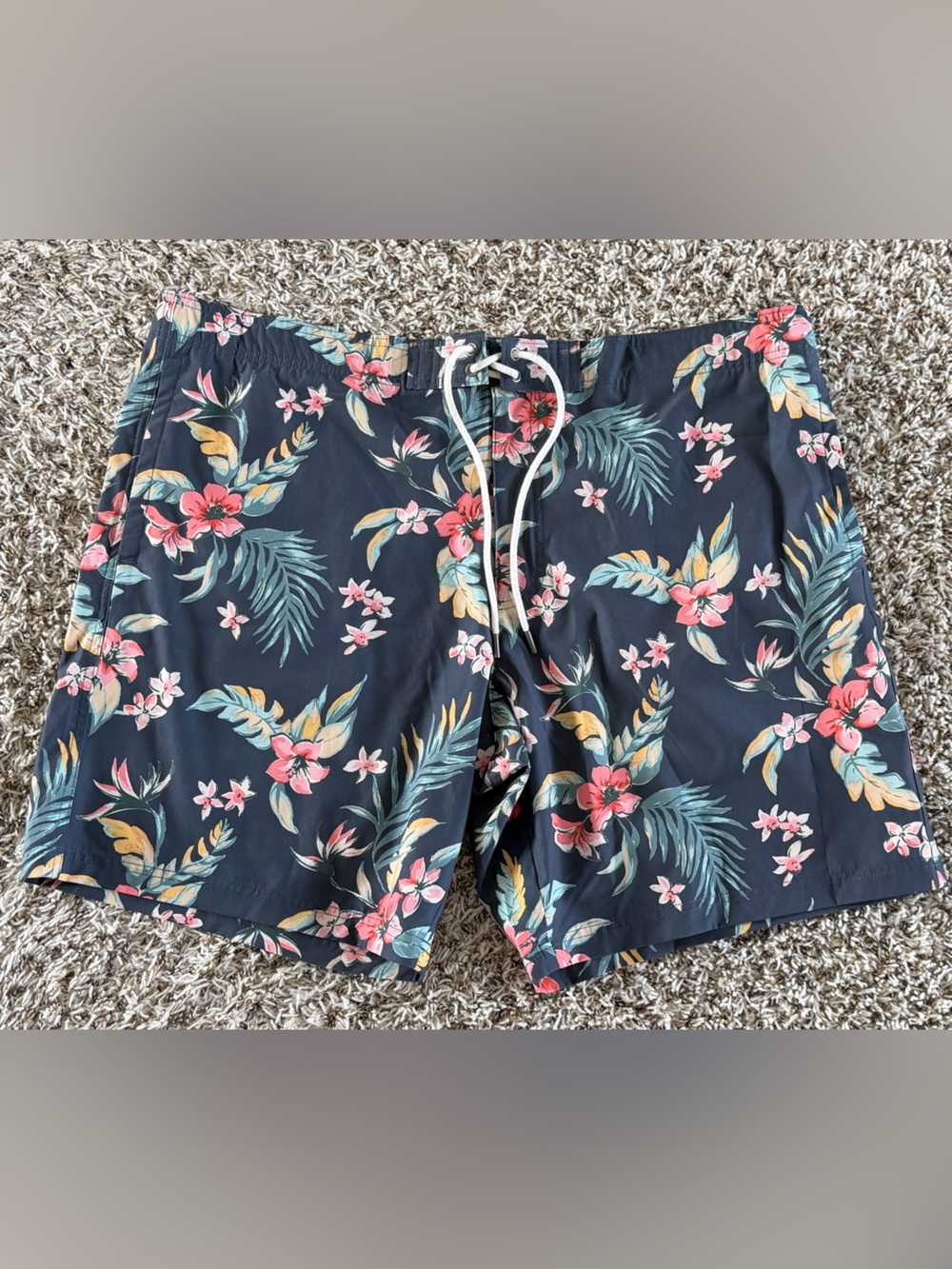 American Eagle Outfitters Navy Swim Shorts with Pink & Teal Floral Accents